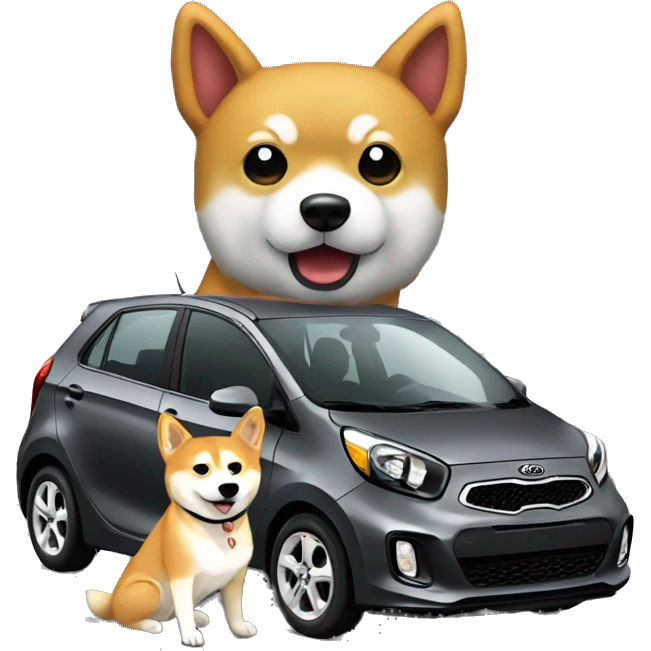 Dark grey Kia picanto with a Shiba Inu inside of it  emoji
