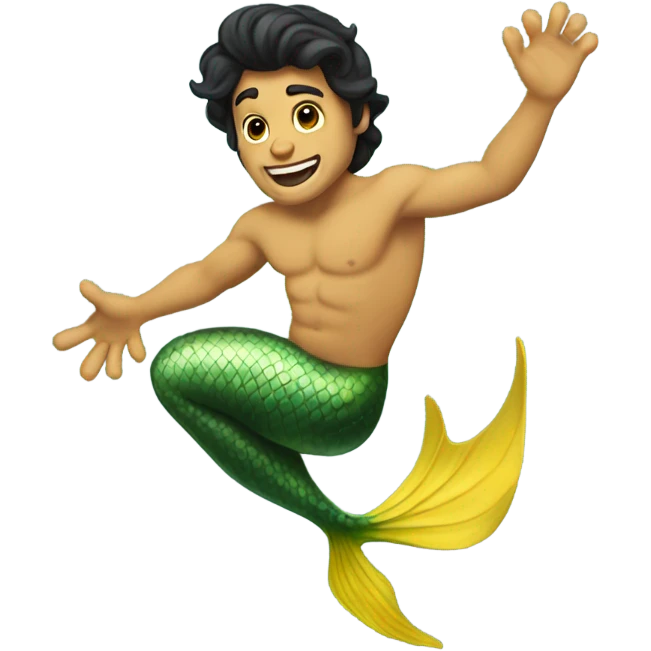 Tan merman with dark hair and yellow tail emoji | AI Emoji Generator