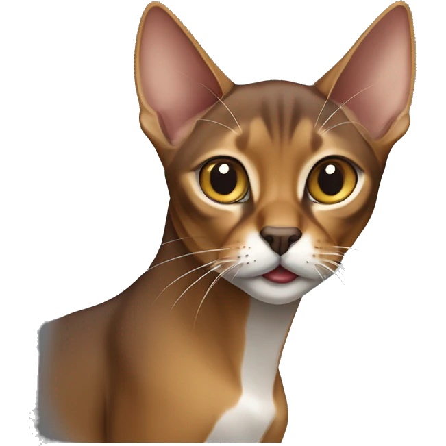 A grey and brown Abyssinian cat with a left canine tooth sticking out from the side more than the right one emoji