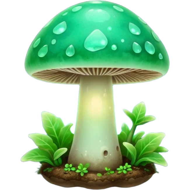 jade glowing magic mushroom with dirt emoji