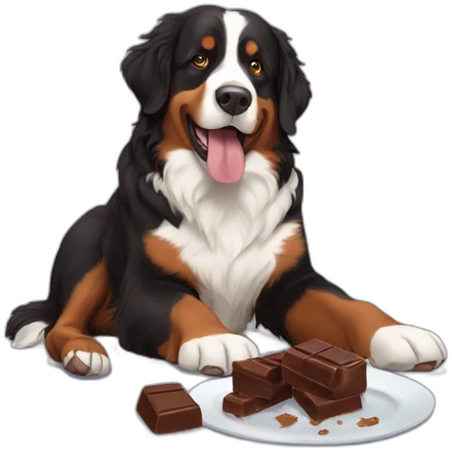 Bernese mountain dog eating chocolate emoji