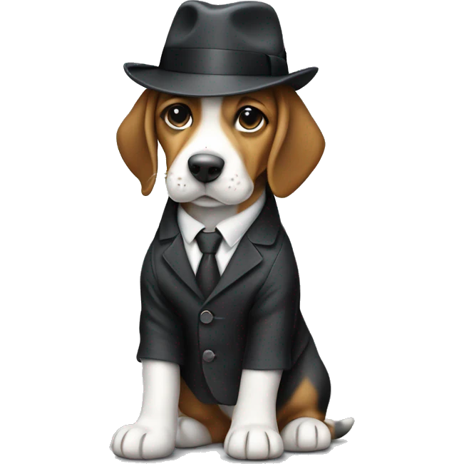 Beagle puppy in pinstripe suit and fedora  emoji
