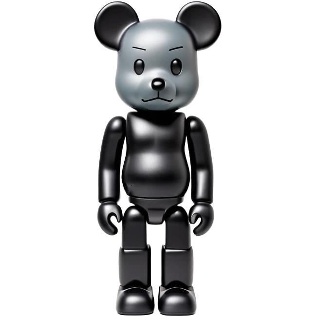 Bearbrick figure with signature KAWS X eyes, simplified toy bear shape with articulated limbs emoji