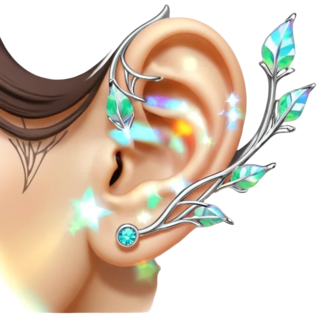 Elvish fae shiny sparkly iridescent translucent diaphanous ear climber ear cuff emoji