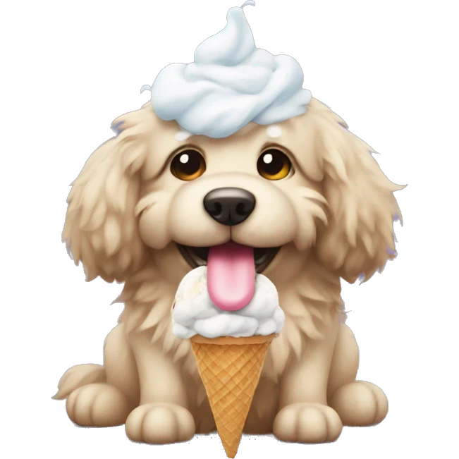 Fluffy dog with a ice cream emoji