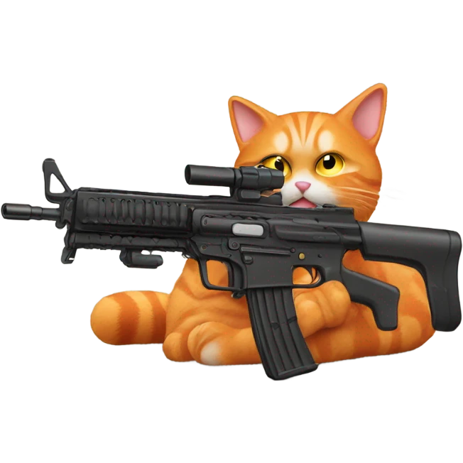 orange cat with a machine gun emoji
