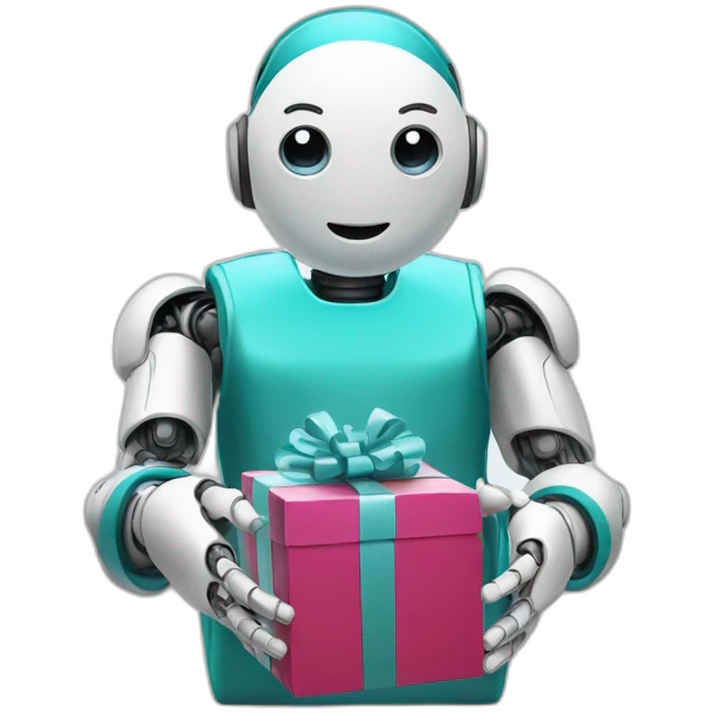 humanoid robot with a gift in his hands emoji