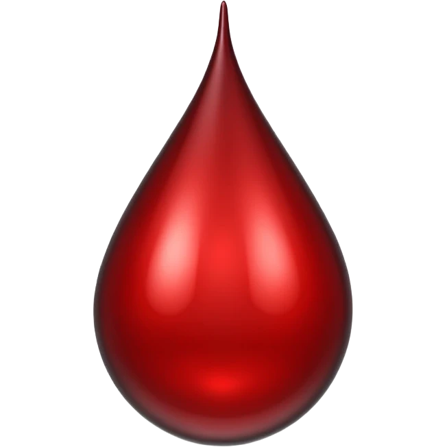 single blood drop emoji sculpted from dark liquid metal, glossy surface, dramatic reflections, futuristic minimal 3D style, isolated on white emoji