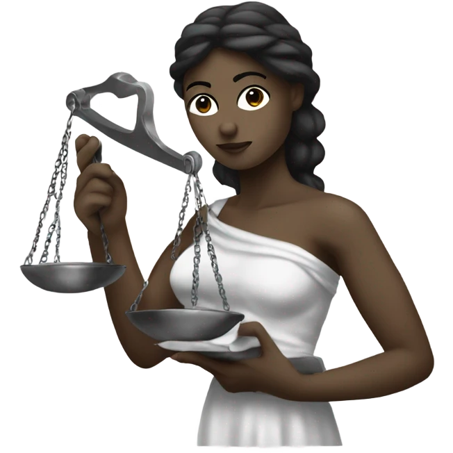 black and white picture of Themis holding scale in one hand while blindfolded emoji