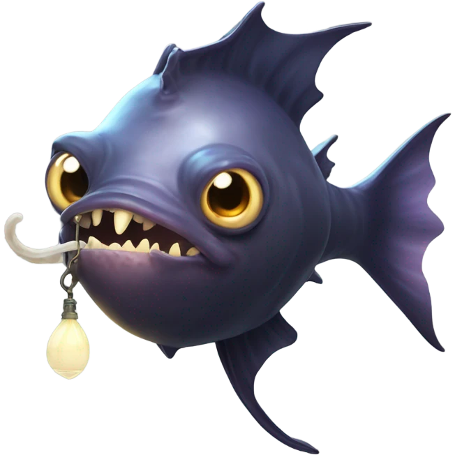 Anglerfish with a glowing lure hanging from its forehead, sharp teeth, and big eyes. emoji