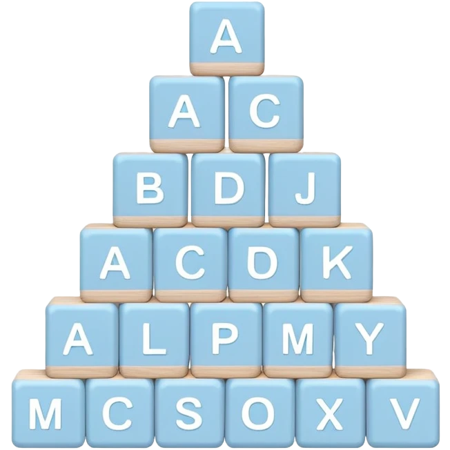 pastel blue alphabet blocks for children stacked in a pyramid emoji