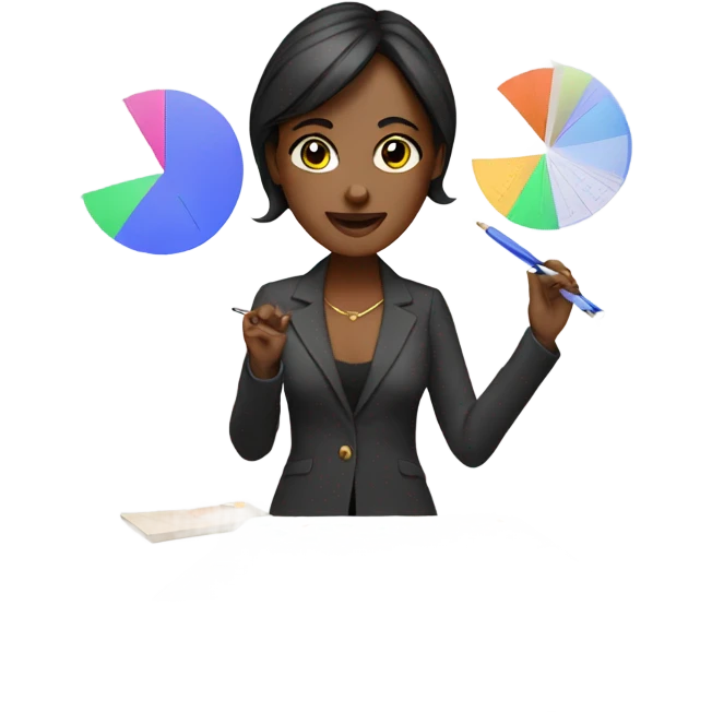 designer woman creating a visualization with charts emoji