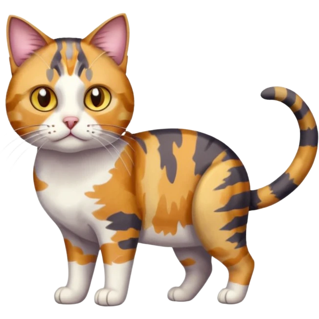 full body anxious looking colourful light patched calico tabby cat with hazel eyes emoji
