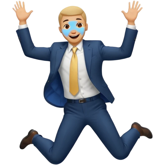 a man in a formal suit jumps with joy emoji