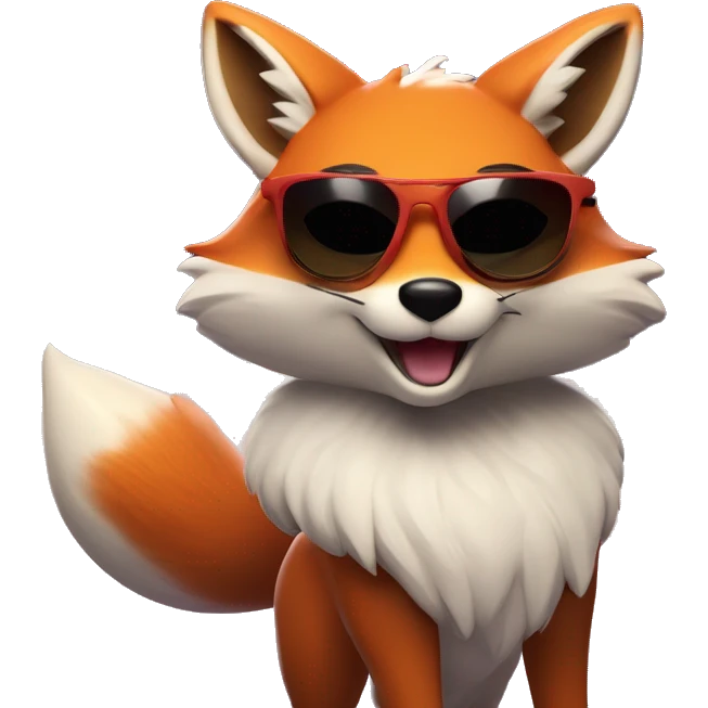 A sunglasses-wearing fox, smirking confidently with one eyebrow raised, gives a laid-back thumbs-up. Its sleek fur gleams, embodying effortless cool under a radiant, gleaming moon. emoji