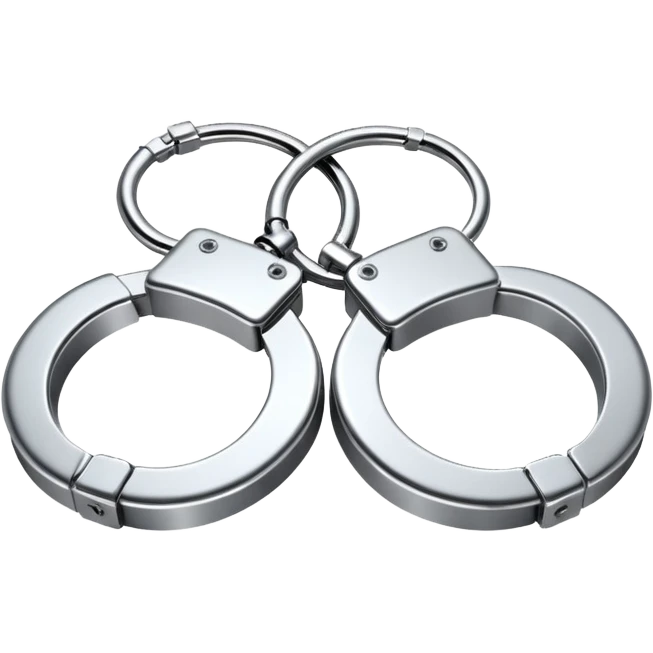 A pair of elegant handcuffs emoji made of silver chrome, smooth rounded design, glossy metallic reflections, luxury fetish aesthetic, minimal iOS emoji style, centered, clean white background emoji
