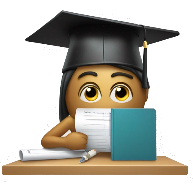 A figure with a graduation cap holding a pen, sitting at a desk with papers, and a small hourglass icon in the corner. It could also include a subtle anxious expression to reflect the common feelings associated with exams. emoji