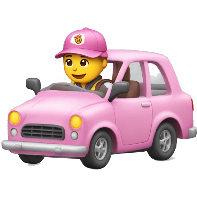 Chico manejando coche rosa emoji