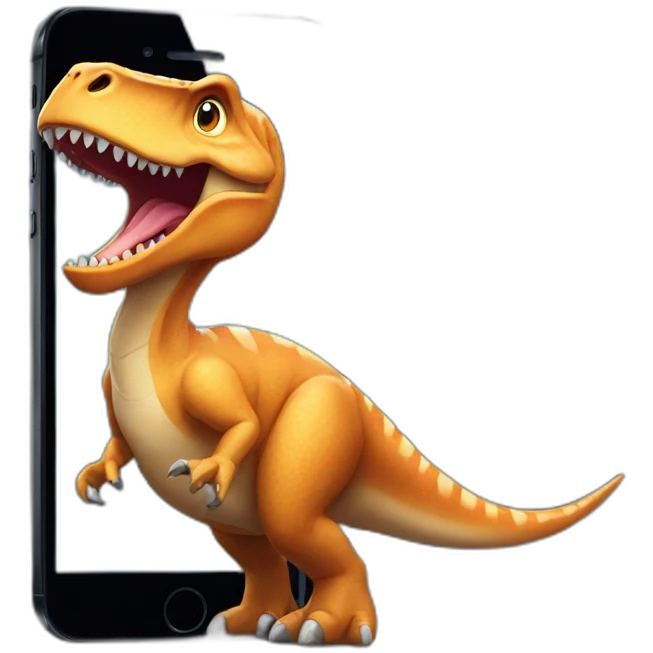 Dinosaur using an iphone emoji