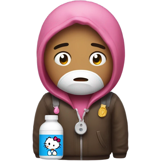 Crying sad tears depressed with a pill bottle hello kitty emoji