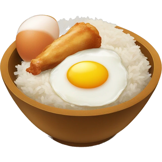a bowl of rice with double sunny side up eggs and 2 chicken drumstick emoji