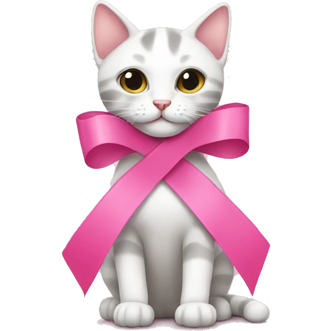 pink ribbon with cat emoji