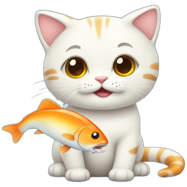 cute cat eating fish emoji