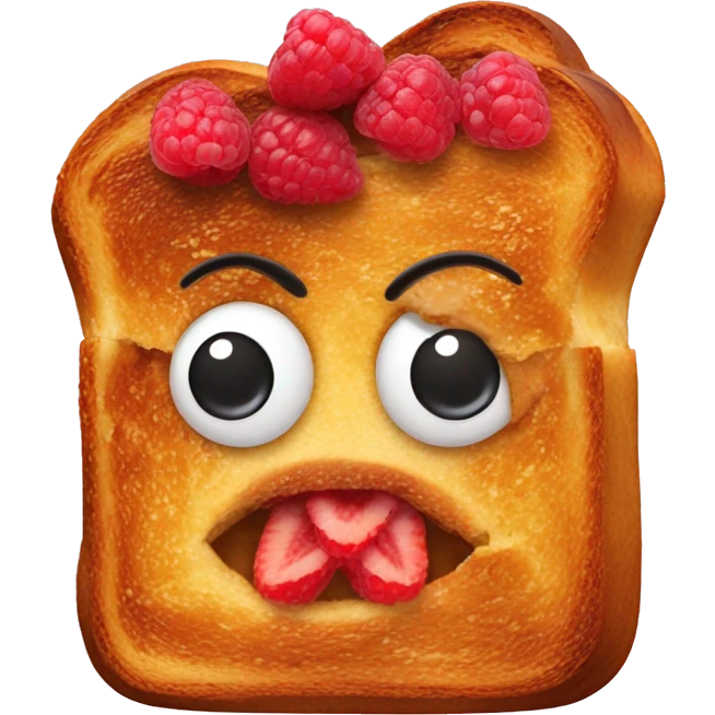 French toast with raspberries that have faces on top emoji