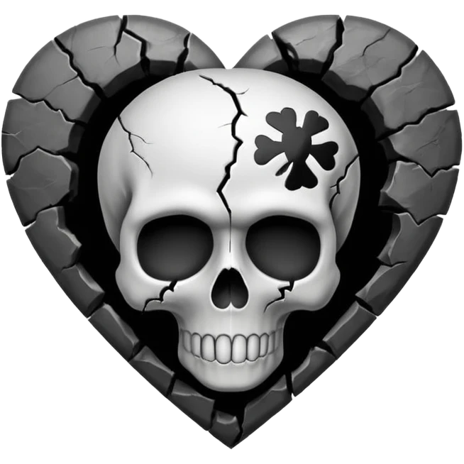 heart with a dark skull and grunge texture emoji