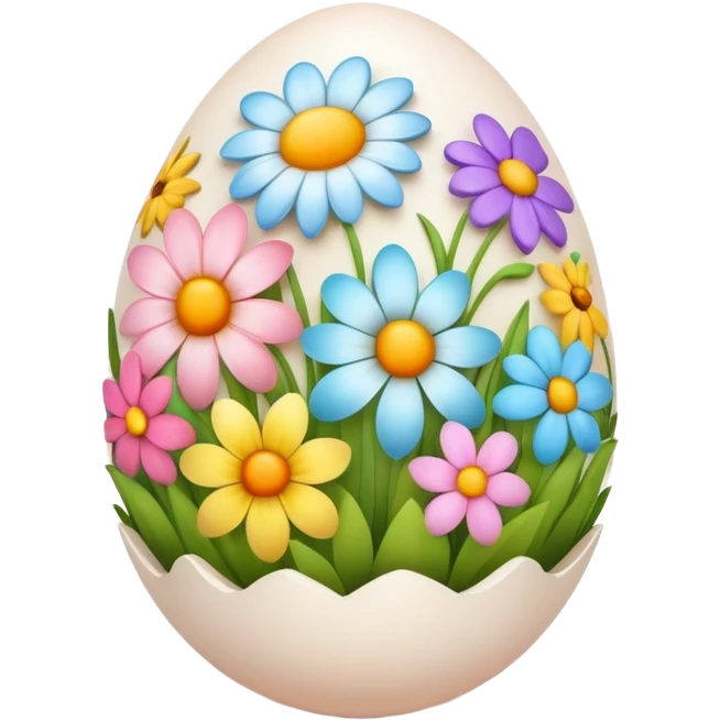 An egg decorated with colorful flowers, spring themed emoji
