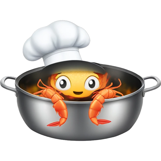 A chef shrimp frying rice in a pot emoji