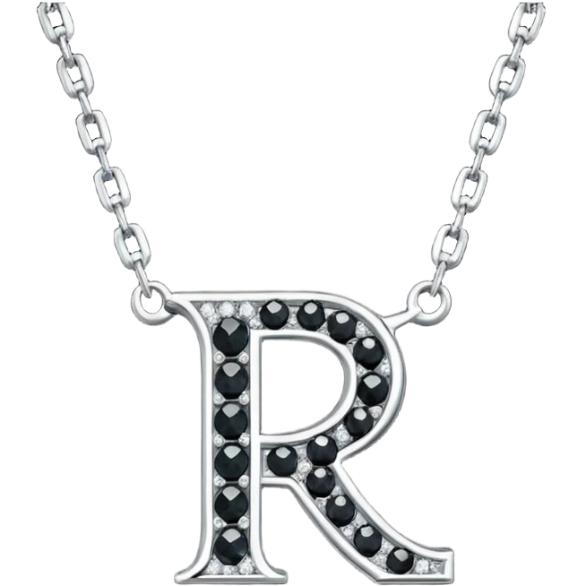 Realistic detailed black luxury necklace made from black diamond with the letter R on it emoji