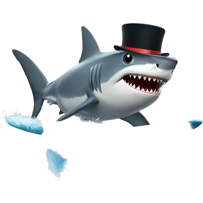 Shark with top hat surfing emoji