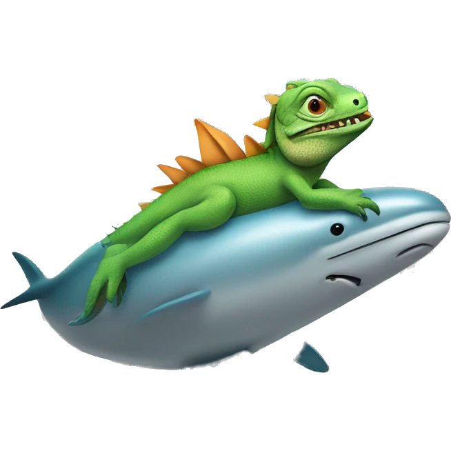 An iguana riding a dolphin while on an airplane  emoji