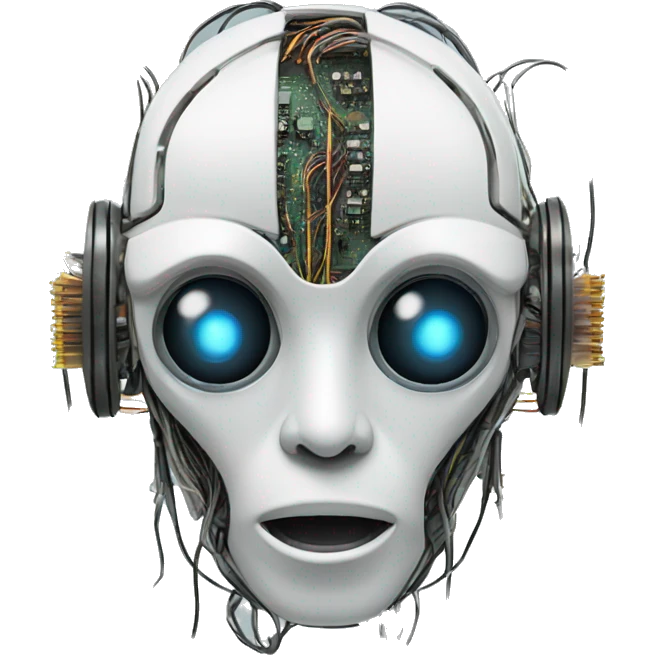 Alien robot head with wires and circuits emoji