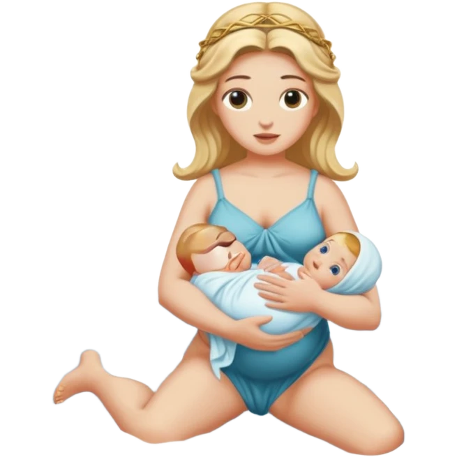 greek goddess dipping baby in river holding baby upside down by ankle emoji