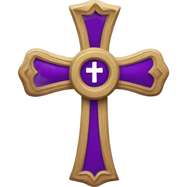 A Christian cross with a purple sash on it emoji