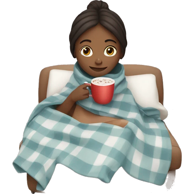 girl with blanket drinking hot chocolate emoji