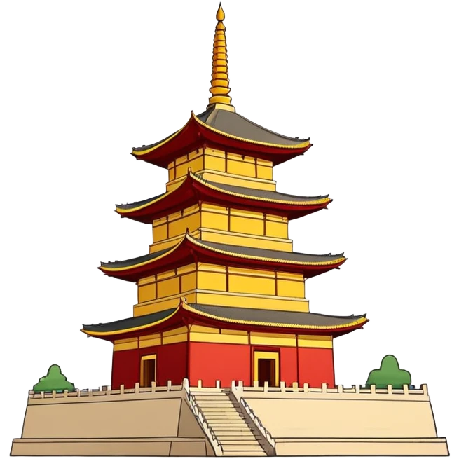 Giant Wild Goose Pagoda Xi'an, simplified emoji style with bold outlines and bright colors, cartoon style tall ancient Buddhist pagoda emoji
