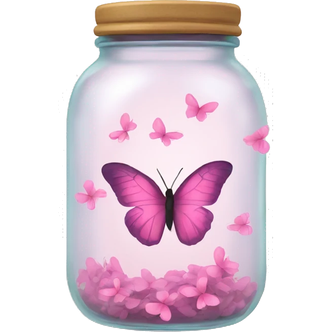 glass jar with pink butterflies inside emoji