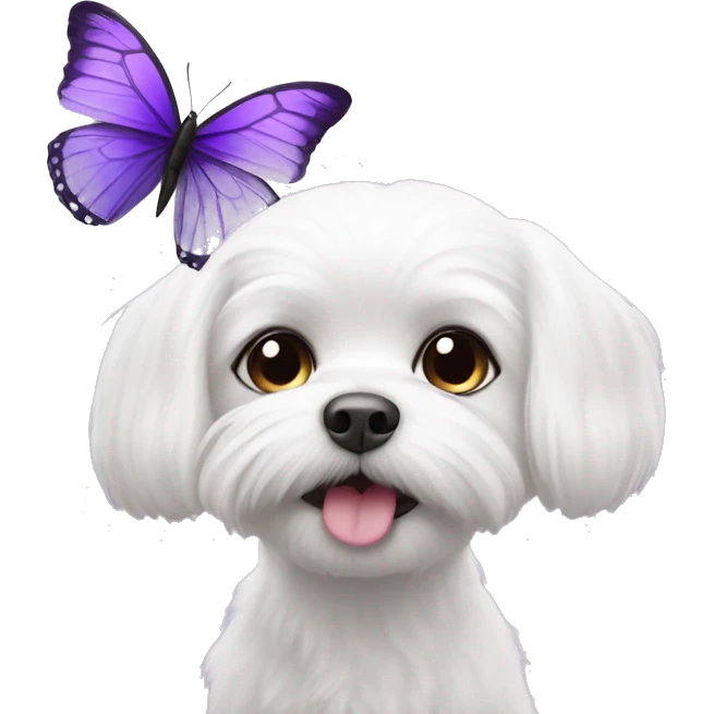 Maltese with purple butterfly landing on its nose emoji