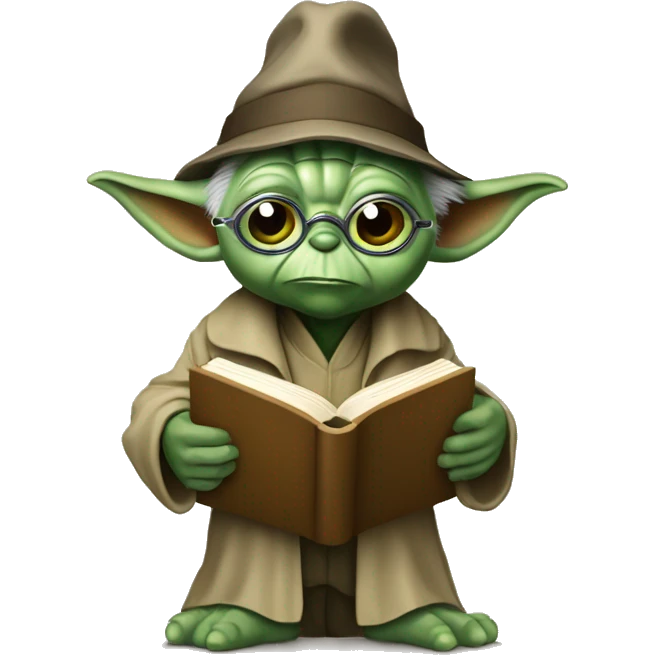 Master Yoda with a Detective magnifying glass and a book  emoji