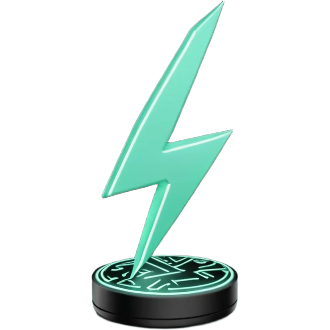 Énergie (Energy), 3D techy icon with black and mint green (#B5F4D3) color scheme, power lightning bolt with circuit patterns emoji