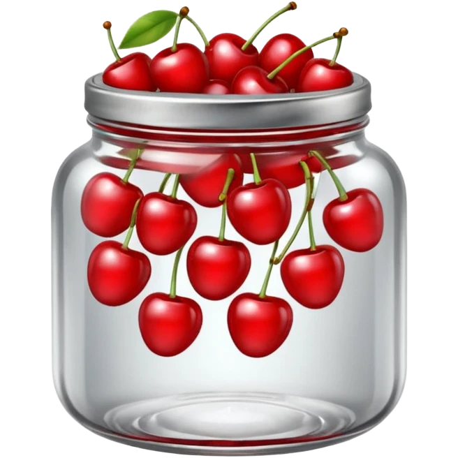 Realistic glass jar with silver metallic lid filled with maraschino cherries inside of it. emoji