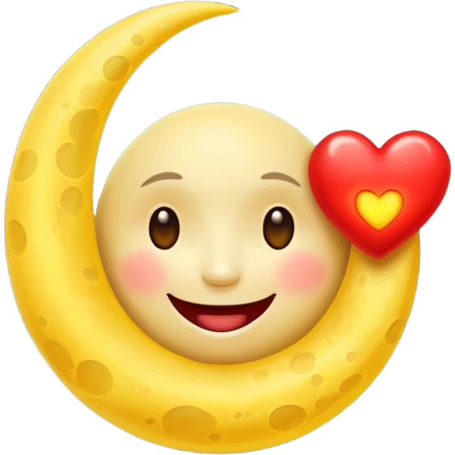 Smiling moon holding glowing heart emoji