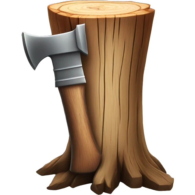 Realistic wood stump with axe cutting into it emoji