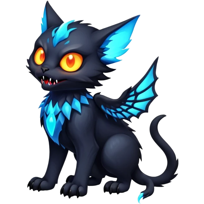 Black Dark Nocturnal Neon-glowing Abyssal Nightly Abyss-Cat-Gryphon-Fakémon Creature (full body) emoji