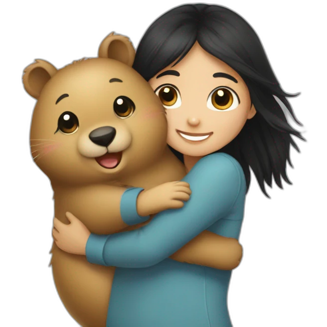 happy-girl-who-is-black-hair-and-hugging-happy-quokka emoji