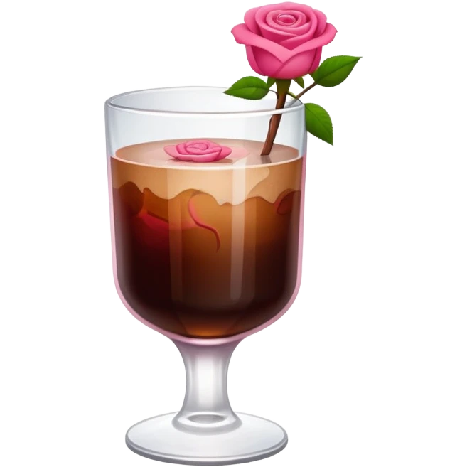 Cold brew coffee with roses pink red and mini small size glas emoji