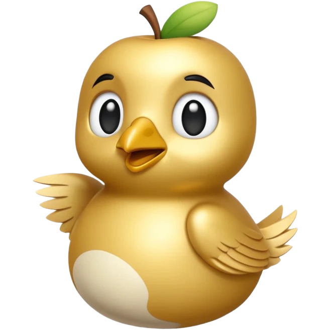 3D emoji of a small golden and cream bird in Apple Memoji style, soft studio lighting, glossy finish, black background, minimalistic and centered. emoji